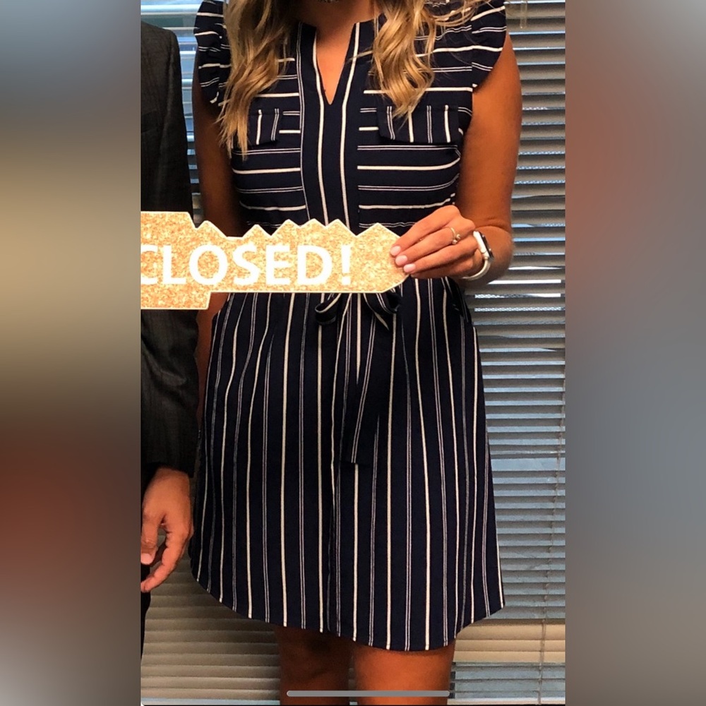Navy and White Striped dress with belt